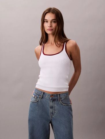 Calvin Klein - Áo ba lỗ dệt kim nữ Contrast Trim Rib Tank Top