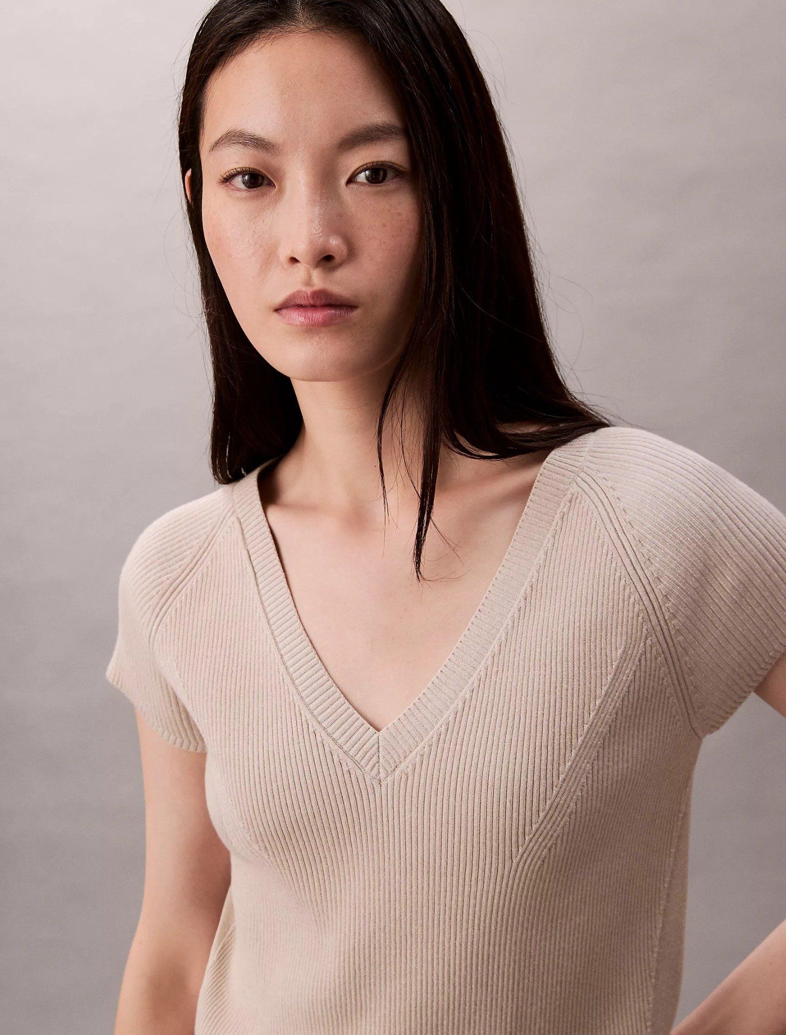Calvin Klein - Áo tay ngắn dệt kim nữ Tech Knit Rib Classic T-Shirt