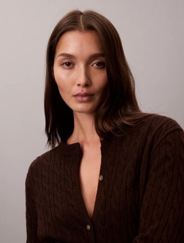 Calvin Klein - Áo Cardigan Nữ Wool Cable Crewneck Cardigan - 4