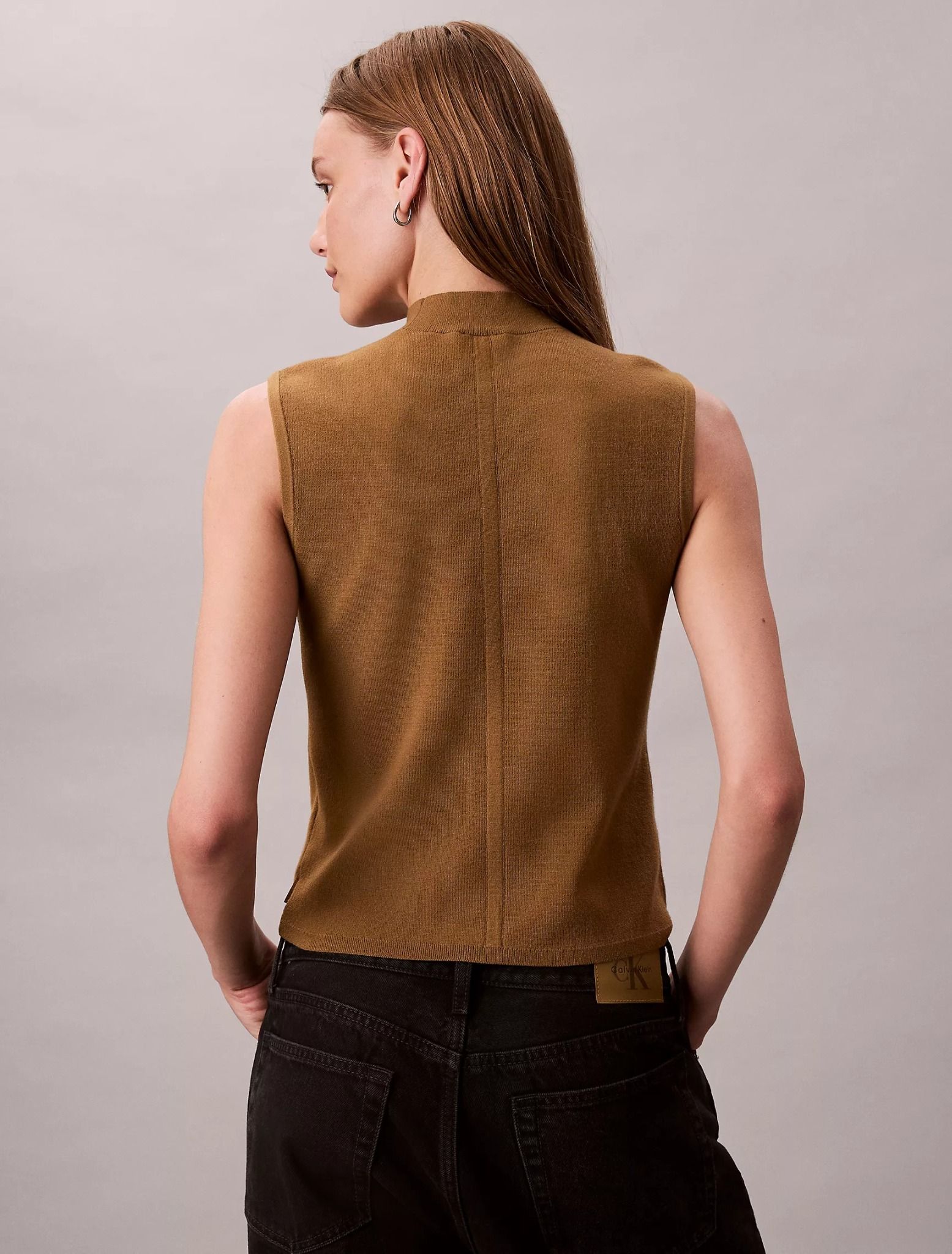 Calvin Klein - Áo ba lỗ dệt kim nữ Sleeveless Mock Neck Top