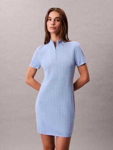 Calvin Klein - Đầm dệt kim nữ Tech Knit 1/4 Zip Mini Sweater Dress