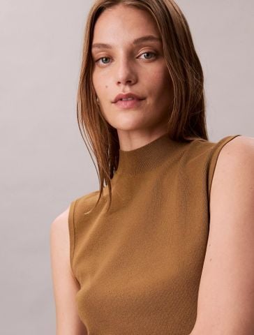 Calvin Klein - Áo ba lỗ dệt kim nữ Sleeveless Mock Neck Top - 4