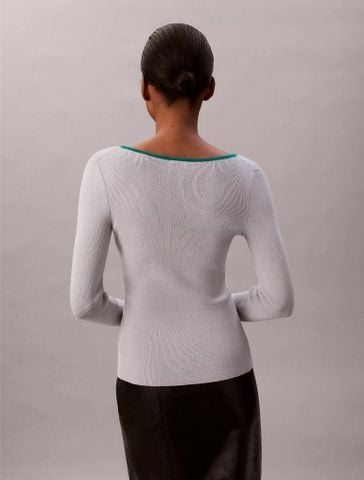 Calvin Klein - Áo len tay dài nữ Cotton Blend Classic Scoopneck Sweater - 2