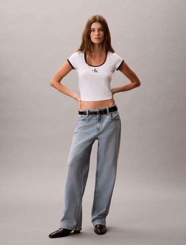 Calvin Klein - Áo Thun Tay Ngắn Nữ Slim Cotton Stretch Ringer T-Shirt