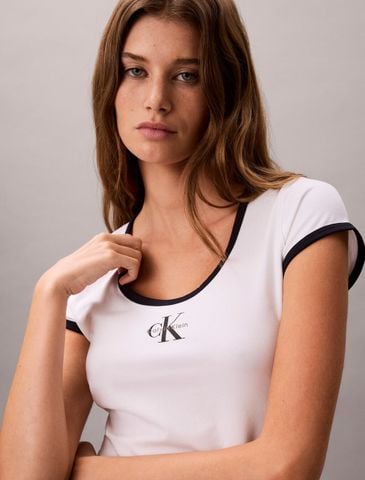 Calvin Klein - Áo Thun Tay Ngắn Nữ Slim Cotton Stretch Ringer T-Shirt