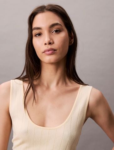 Calvin Klein - Áo ba lỗ dệt kim nữ Viscose Blend Ribbed Tank Top - 4