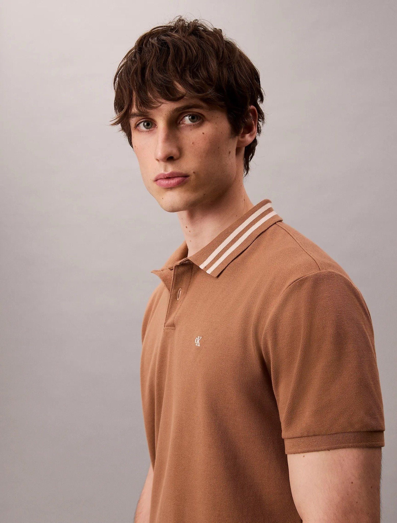 Calvin Klein - Áo polo tay ngắn nam Monogram Pique Tipped Classic Polo Shirt