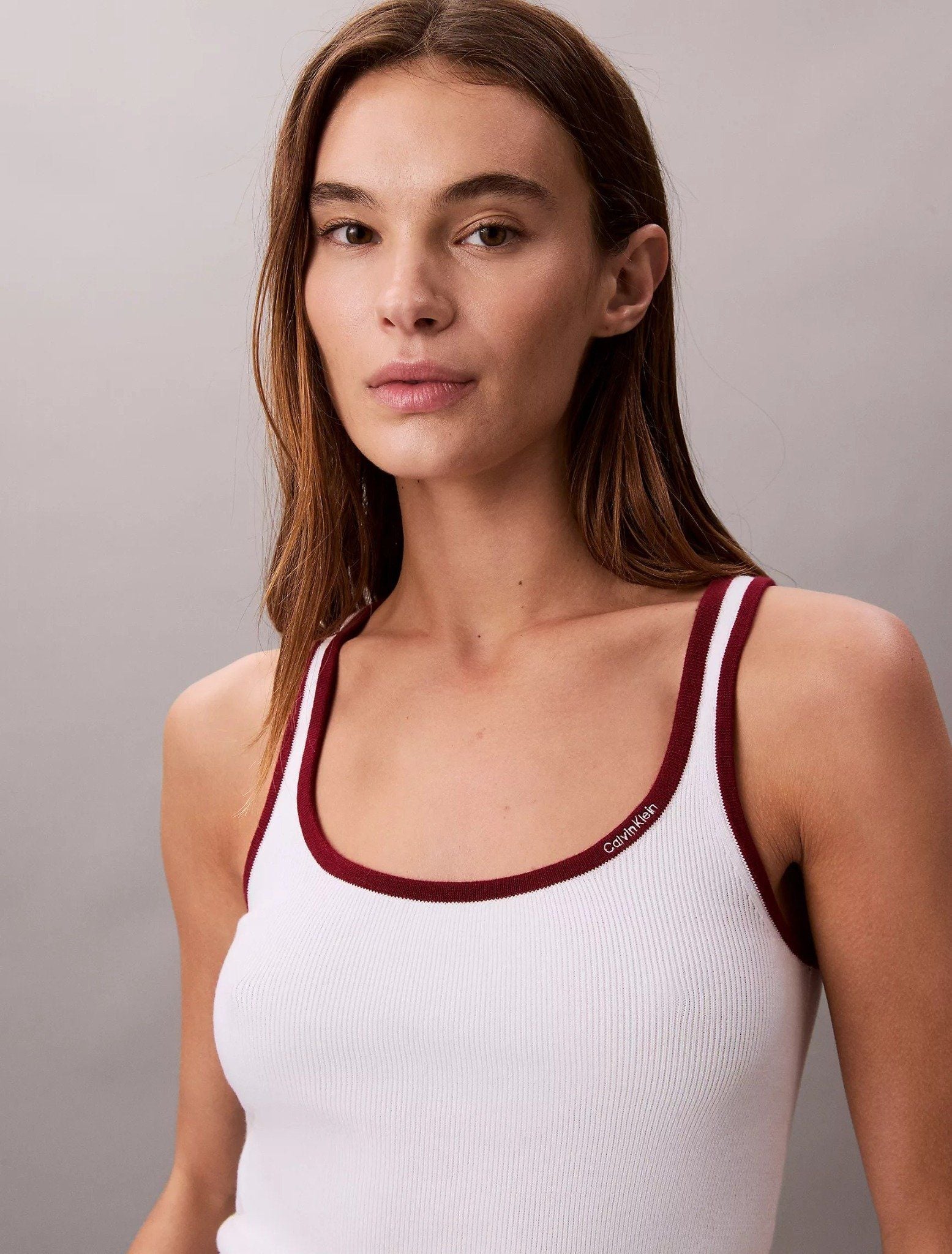 Calvin Klein - Áo ba lỗ dệt kim nữ Contrast Trim Rib Tank Top