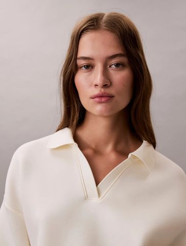 Calvin Klein - Áo Thun Có Cổ Nữ Long Sleeve Scuba Oversized Polo Top