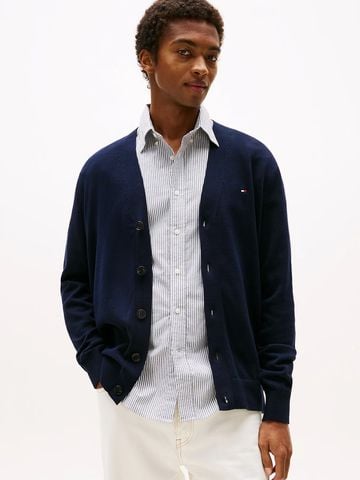 Tommy Hilfiger - Áo khoác len mỏng tay dài nam Flag Embroidery V-Neck Cardigan