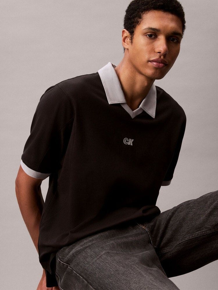 Calvin Klein - Áo polo nam Sport Monogram Logo Classic Polo Shirt