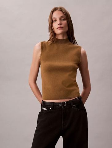 Calvin Klein - Áo ba lỗ dệt kim nữ Sleeveless Mock Neck Top
