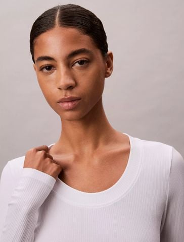 Calvin Klein - Áo tay dài dệt kim nữ Modal Stretch Rib Slim T-Shirt - 4