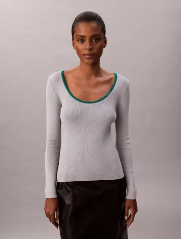 Calvin Klein - Áo len tay dài nữ Cotton Blend Classic Scoopneck Sweater - 3
