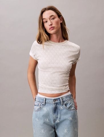 Calvin Klein - Áo phông thời trang nữ Allover Monogram Logo Classic T-Shirt