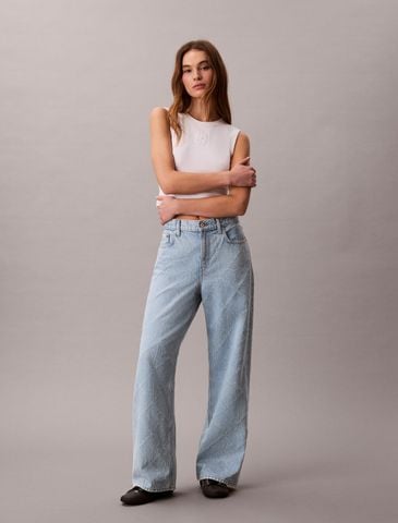 Calvin Klein - Quần Jean Dài Nữ All-Over Logo Baggy Jeans