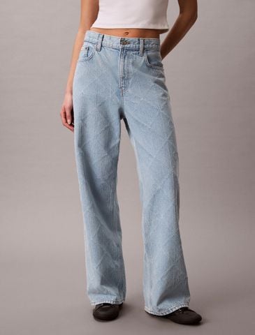 Calvin Klein - Quần Jean Dài Nữ All-Over Logo Baggy Jeans