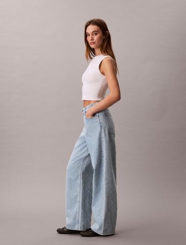 Calvin Klein - Quần Jean Dài Nữ All-Over Logo Baggy Jeans - 4
