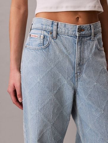 Calvin Klein - Quần Jean Dài Nữ All-Over Logo Baggy Jeans - 2