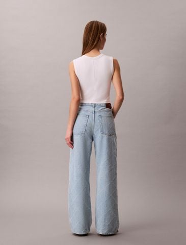 Calvin Klein - Quần Jean Dài Nữ All-Over Logo Baggy Jeans - 3