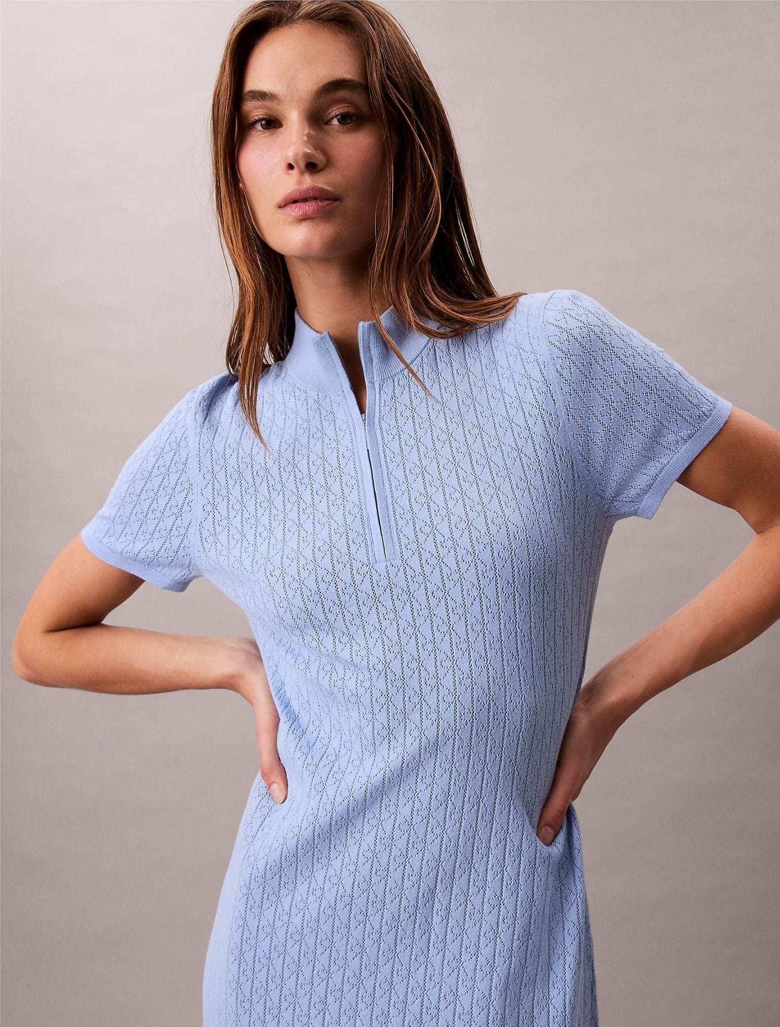 Calvin Klein - Đầm dệt kim nữ Tech Knit 1/4 Zip Mini Sweater Dress