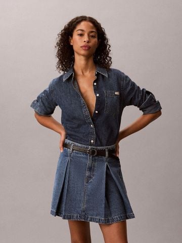 Calvin Klein - Váy Jean Nữ Pleated Denim Mini Skirt Tinte