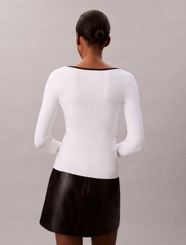 Calvin Klein - Áo len tay dài nữ Cotton Blend Classic Scoopneck Sweater - 2