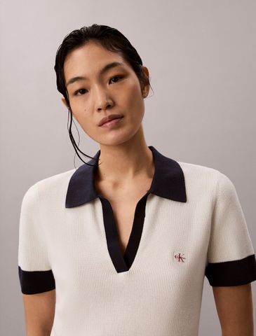 Calvin Klein - Áo Thun Có Cổ Nữ Two-Tone Cotton Knit Polo Shirt