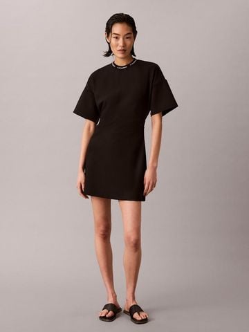 Calvin Klein - Đầm Tay Ngắn Nữ Logo Rib Interlock Dress