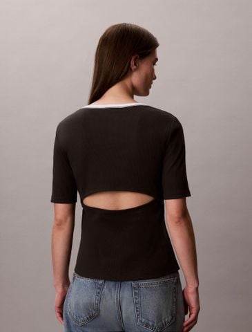 Calvin Klein - Áo Dệt Kim Tay Ngắn Nữ Slim Ribbed Open Back T-shirt