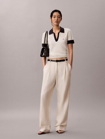 Calvin Klein - Áo Thun Có Cổ Nữ Two-Tone Cotton Knit Polo Shirt
