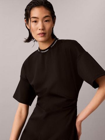 Calvin Klein - Đầm Tay Ngắn Nữ Logo Rib Interlock Dress
