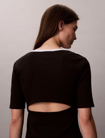Calvin Klein - Áo Dệt Kim Tay Ngắn Nữ Slim Ribbed Open Back T-shirt