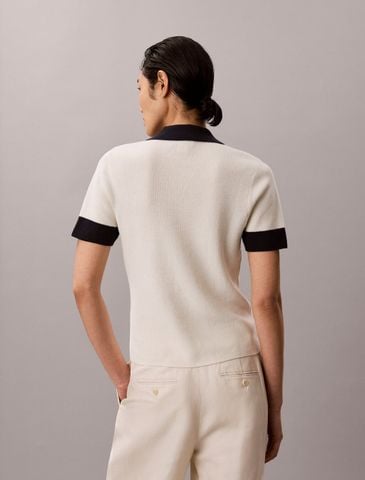 Calvin Klein - Áo Thun Có Cổ Nữ Two-Tone Cotton Knit Polo Shirt - 3