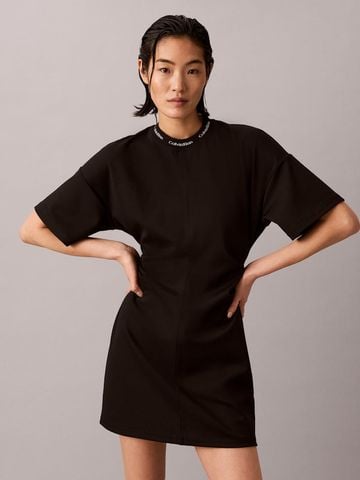 Calvin Klein - Đầm Tay Ngắn Nữ Logo Rib Interlock Dress