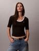 Calvin Klein - Áo Dệt Kim Tay Ngắn Nữ Slim Ribbed Open Back T-shirt