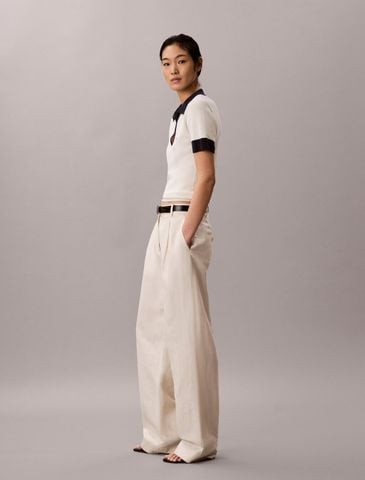 Calvin Klein - Áo Thun Có Cổ Nữ Two-Tone Cotton Knit Polo Shirt - 4