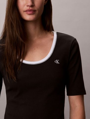 Calvin Klein - Áo Dệt Kim Tay Ngắn Nữ Slim Ribbed Open Back T-shirt