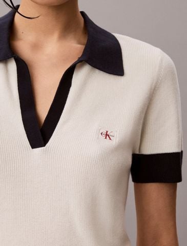 Calvin Klein - Áo Thun Có Cổ Nữ Two-Tone Cotton Knit Polo Shirt - 2