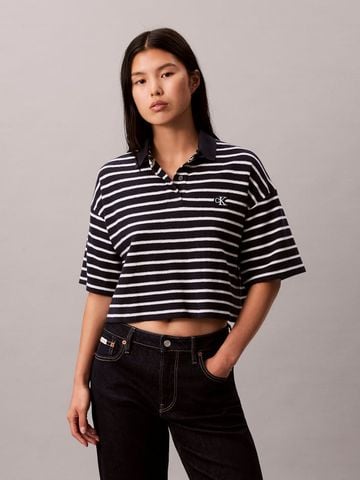 Calvin Klein - Áo Polo Nữ Cropped Pique Striped Polo