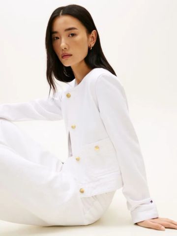 Tommy Hilfiger - Áo Khoác Jean Nữ Gold-Tone Button Collarless Denim Jacket - 3