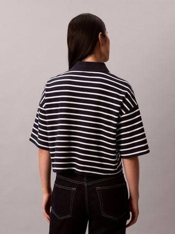 Calvin Klein - Áo Polo Nữ Cropped Pique Striped Polo