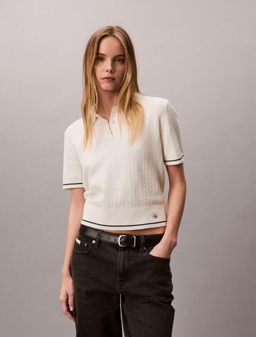 Calvin Klein - Áo Len Nữ Cable Knit Short Sleeve Jumper