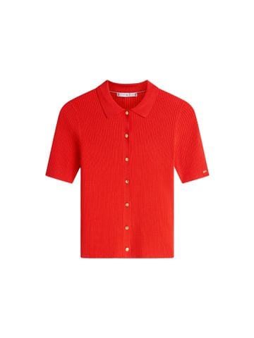 Tommy Hilfiger - 0 Cardigan Nဣ Ribbed Slim Short Sleeve Polo Cardigan - 3