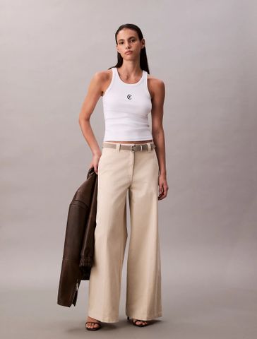 Calvin Klein - Quần dài ống rộng nữ CK Premium Cotton Chino Pant