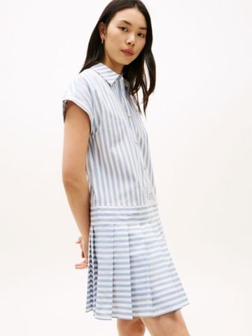 Tommy Hilfiger - Đầm Tay Ngắn Nữ Gold-Tone Button Relaxed Mini Shirt Dress