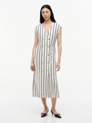 Tommy Hilfiger - Đầm Midi Nữ Gold-Tone Button Stripe Midi Dress