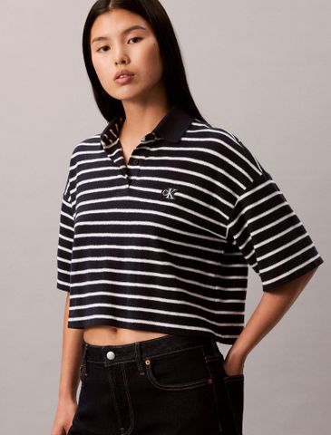 Calvin Klein - Áo Polo Nữ Cropped Pique Striped Polo