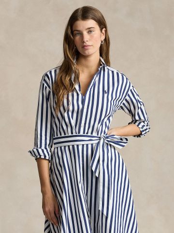 Ralph Lauren - Đầm Sơ Mi Nữ Belted Wide-Stripe Cotton Shirtdress