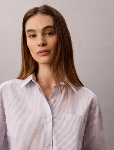 Calvin Klein - Áo Sơ Mi Nữ Cropped Cotton Poplin Stripe Shirt - 3